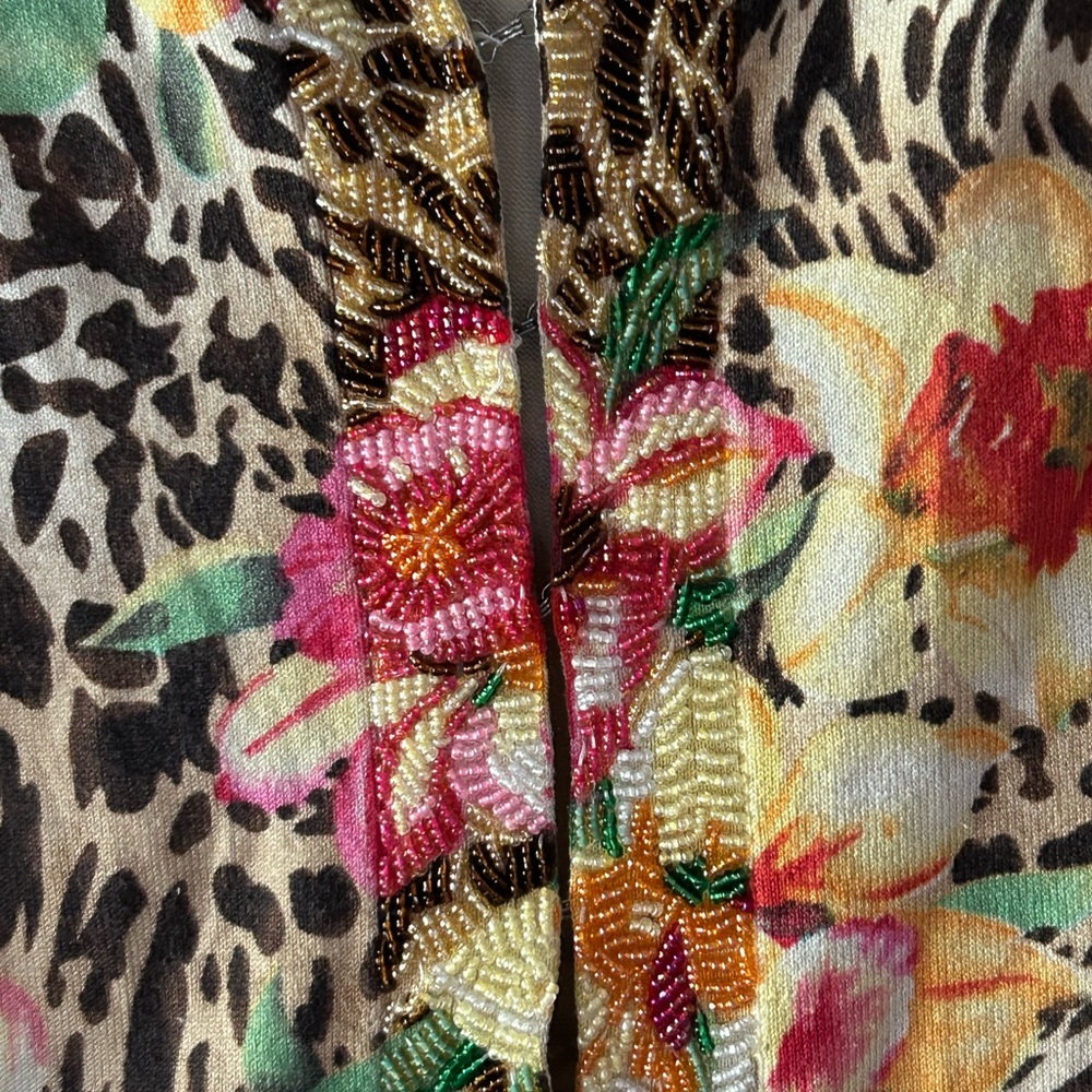 Tropical print beaded sweater